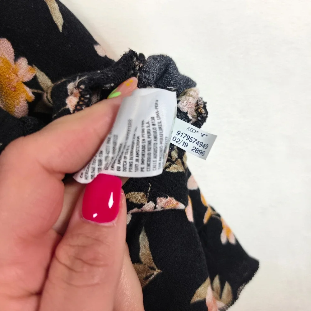 American Eagle Shorts Womens L Black Floral Boho Cottagecore Romantic Festival - Picture 14 of 16